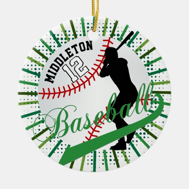 Baseball ⚾ Batter Design - Green Ceramic Tree Decoration (Front)