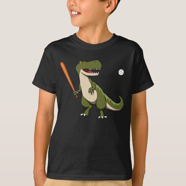 Baseball Batter Dinosaur T-Rex T-Shirt (Front)
