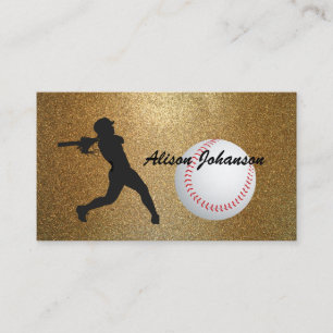 Baseball Batter female silhouette Baseball custom Business Card