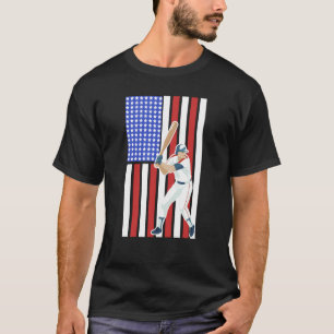 Baseball Batter Hitter USA American Flag Patriotic T-Shirt