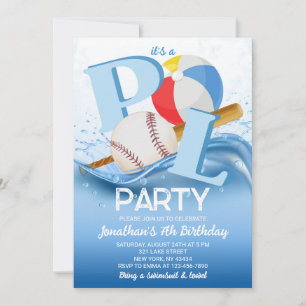Baseball Beach Ball Pool Party Birthday Invitation