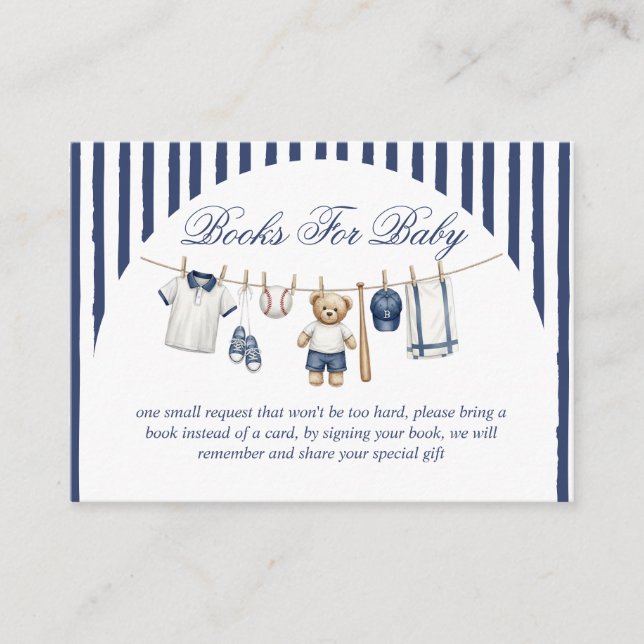 Baseball Bear Baby Shower Book Request Enclosure Card (Front)