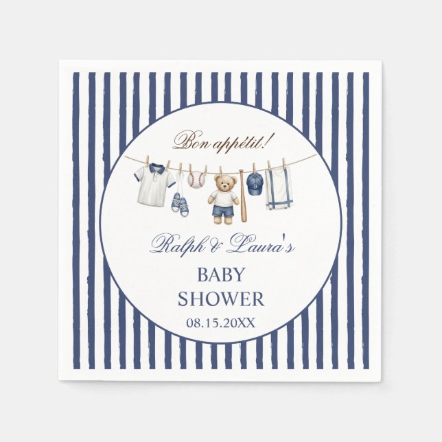 Baseball Bear Baby Shower  Napkin (Front)