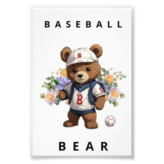 Baseball Bear - Cute Sports Nursery Animal Design Photo Print