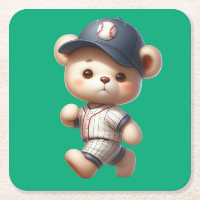 Baseball Bears 1 Square Paper Coaster (Front)