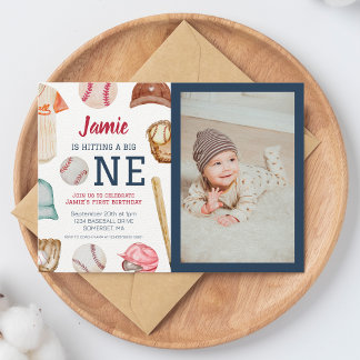 Baseball Big One Boy 1st Birthday  Invitation