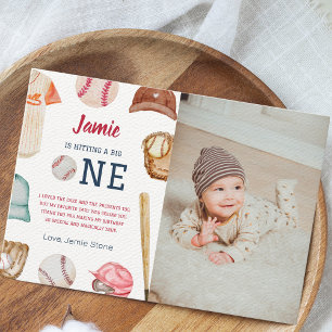 Baseball Big One Boy 1st Birthday Thank You Card