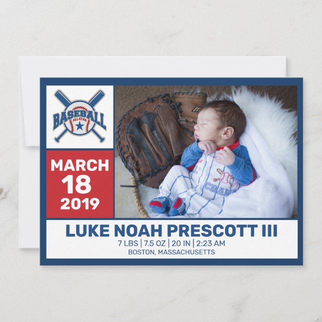 Baseball Birth Photo Announcement (Front)