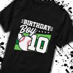 Baseball Birthday 10 Year Old Boy 10th Birthday T-Shirt<br><div class="desc">This baseball birthday party design is perfect for a 10 year old boy's baseball theme birthday party to celebrate their 10th birthday! Great for kids that love to play baseball, watch baseball or want to become future baseball star players! Features a baseball on a baseball field graphic w/ number 10...</div>