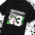 Baseball Birthday 3 Year Old Boy 3rd Birthday T-Shirt<br><div class="desc">This baseball birthday party design is perfect for a 3 year old boy's baseball theme birthday party to celebrate their 3rd birthday! Great for kids that love to play baseball, watch baseball or want to become future baseball star players! Features a baseball on a baseball field graphic w/ number 3...</div>