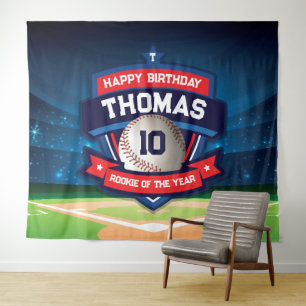 Baseball Birthday banner backdrop  Tapestry