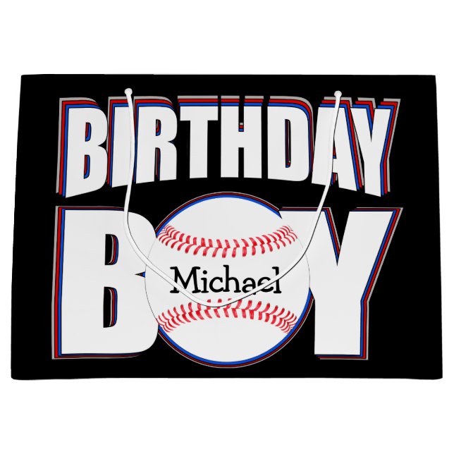 Baseball Birthday Boy Custom Baseball Player Name Large Gift Bag (Front)