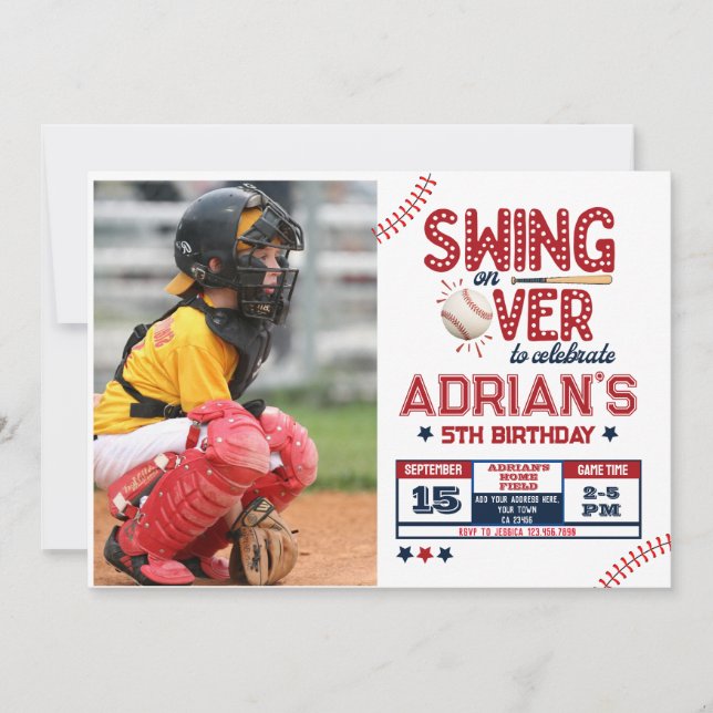 Baseball birthday boy Photo Invitation (Front)