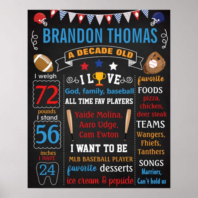 Baseball Birthday chalkboard sign (Front)