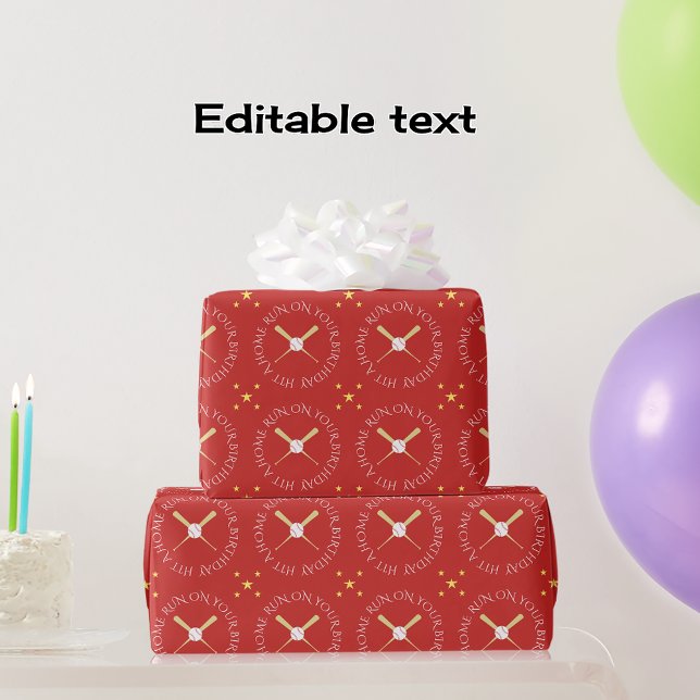 Baseball birthday custom text red wrapping paper (Creator Uploaded)