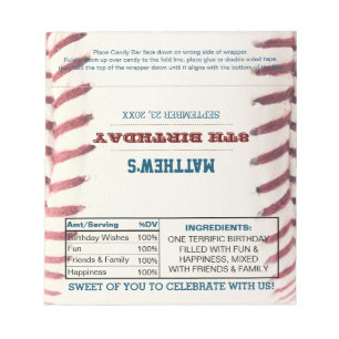 Baseball Birthday Favour Chocolate Candy Wrappers Notepad