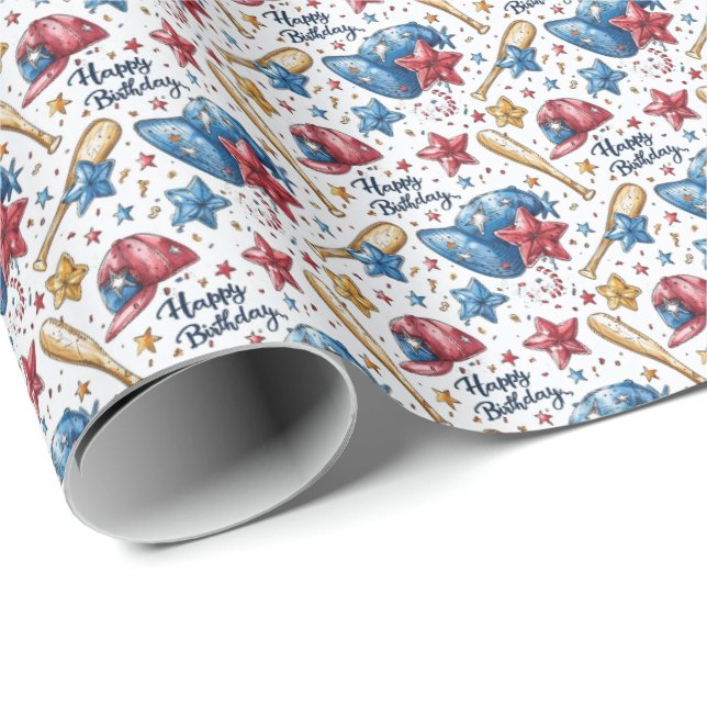 Baseball Birthday Gift Wrap Boy Wrapping Paper (Roll Corner)