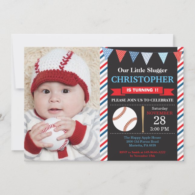 Baseball Birthday Invitation 1st Birthday Party (Front)