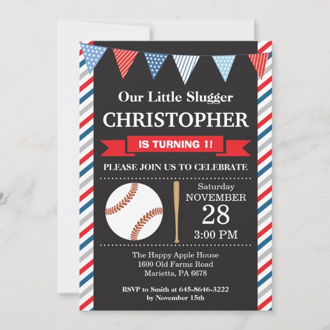 Baseball Birthday Invitation 1st Birthday Party (Front)