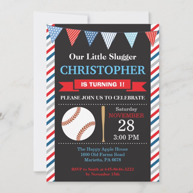Baseball Birthday Invitation 1st Birthday Party (Front)