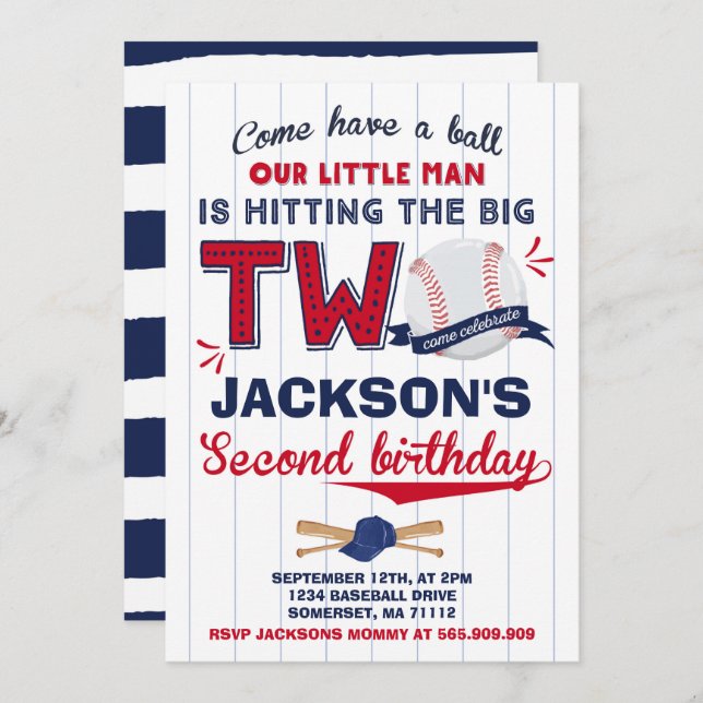 Baseball Birthday Invitation Baseball 2nd Birthday (Front/Back)
