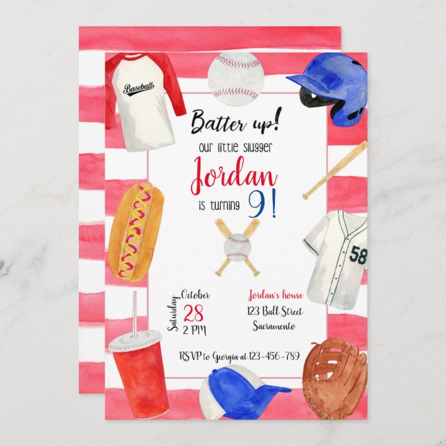 Baseball Birthday Invitation, Baseball Invitation (Front/Back)