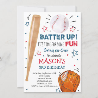 Baseball Birthday Invitation, Baseball Invites
