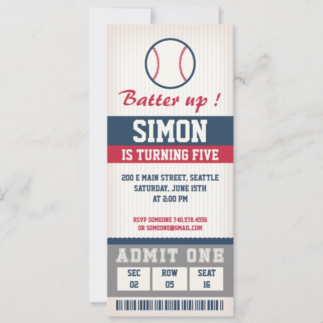 Baseball Birthday Invitation Birthday Party Boys (Front)