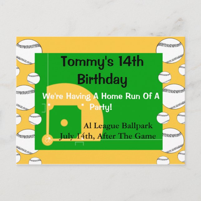 Baseball Birthday Invitation Postcard (Front)