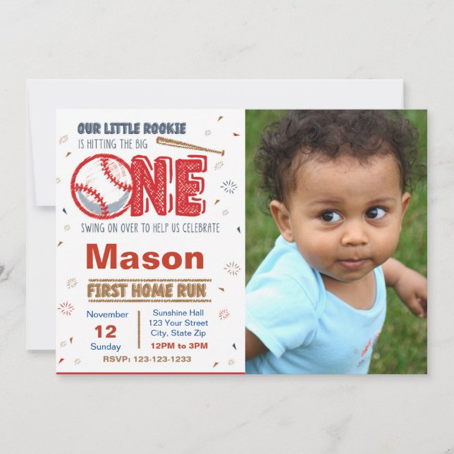 Baseball Birthday Invitation with photo (Front)
