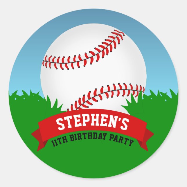 Baseball Birthday Party Classic Round Sticker (Front)