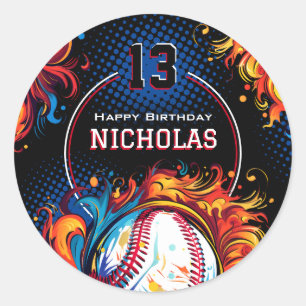 Baseball Birthday Party Classic Round Sticker