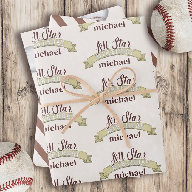 Baseball Birthday Party Custom VIntage Wrapping Paper Sheet (Creator Uploaded)