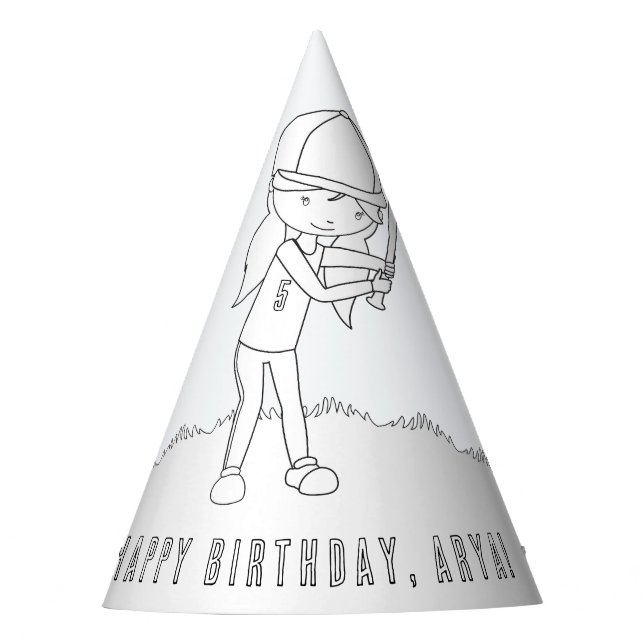 Baseball Birthday Party (Girl)- Colour Your Own Ha Hat (Front)