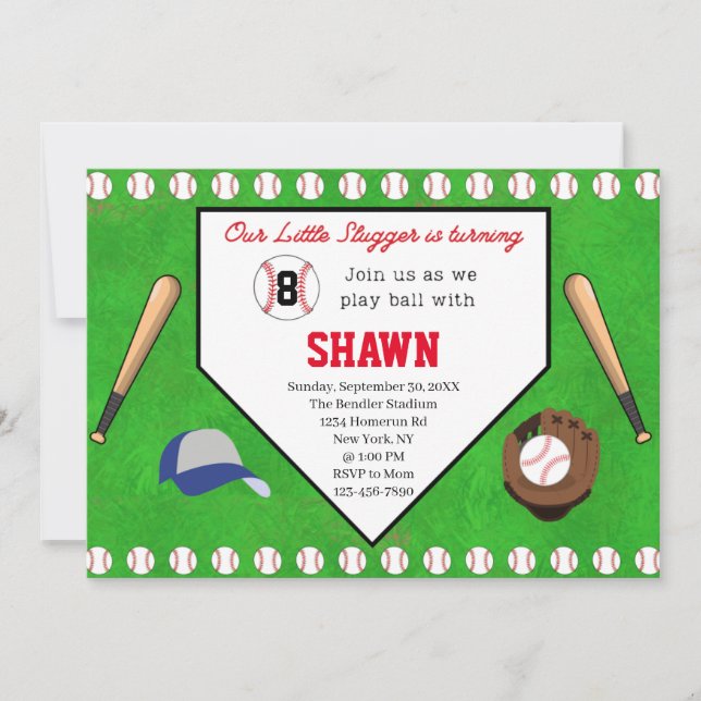 Baseball Birthday Party Home Plate Invitation (Front)