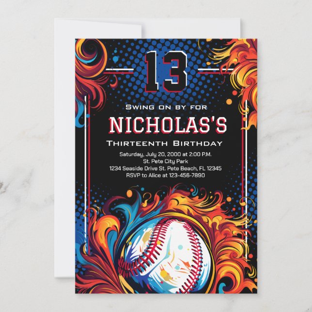 Baseball Birthday Party Invitation (Front)