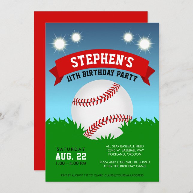 Baseball Birthday Party Invitation (Front/Back)