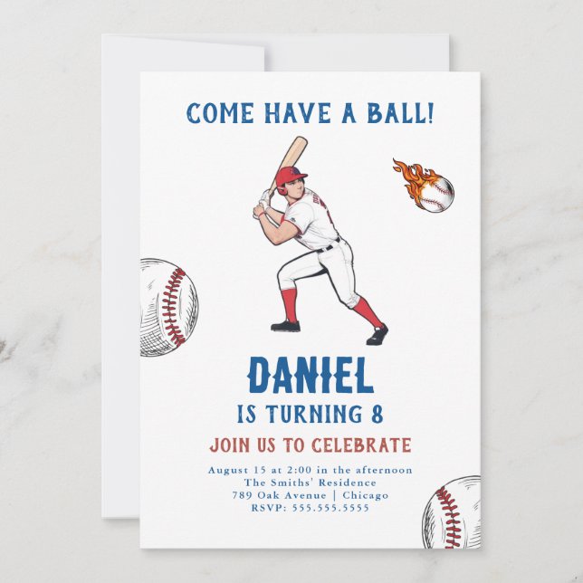 Baseball Birthday Party Invitation (Front)