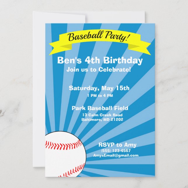Baseball Birthday Party Invitation (Front)