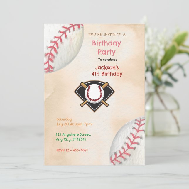 Baseball Birthday Party Invitation (Standing Front)