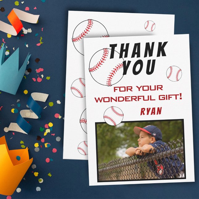 Baseball Birthday Photo Kids Thank You Card (Creator Uploaded)