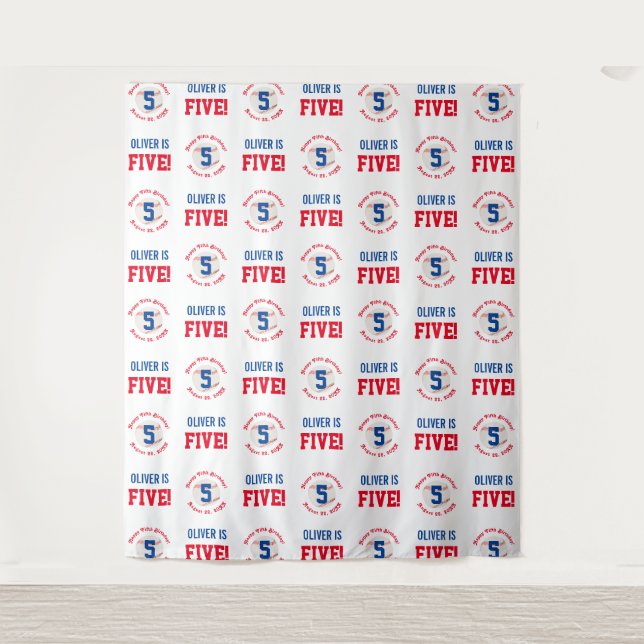 Baseball Birthday Step and Repeat Photo Backdrop Tapestry (Front)
