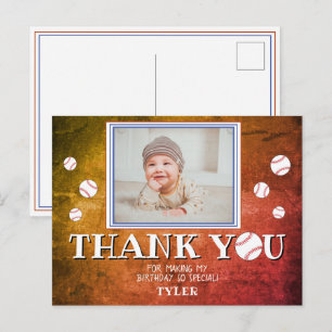 Baseball Birthday Thank you Photo Card