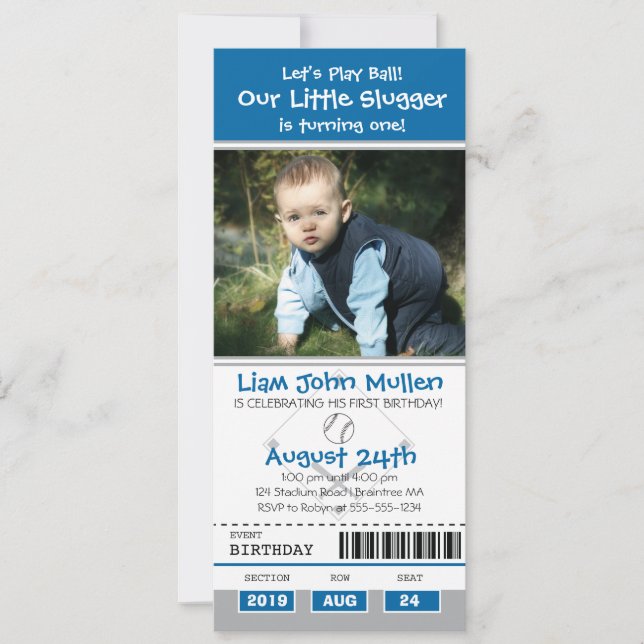 Baseball Birthday Ticket Invitation (Front)