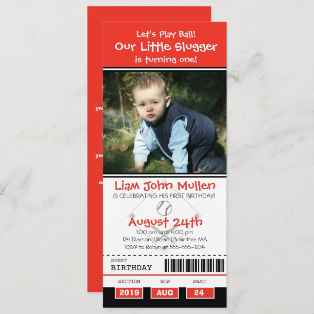 Baseball Birthday Ticket Invitation (Front/Back)