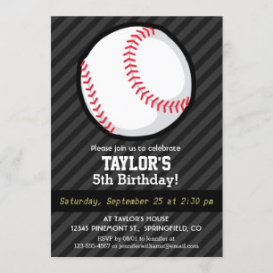 Baseball; Black and Dark Grey Stripes Invitation