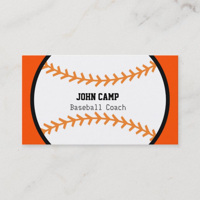 Baseball Black & Orange Coach Sports Business Card (Front)