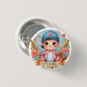 Baseball Bliss Baby Girl Announcement Floral Baby 3 Cm Round Badge