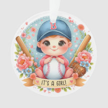 Baseball Bliss Baby Girl Announcement Floral Baby