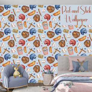 Baseball Blue And Red Sport Boys Peel And Stick  Wallpaper